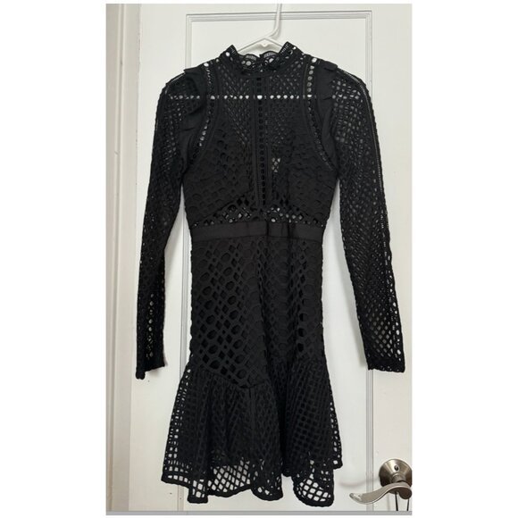 SELF-PORTRAIT Ruffled organza-trimmed guipure lace mini dress, eyelet detail - Picture 3 of 4